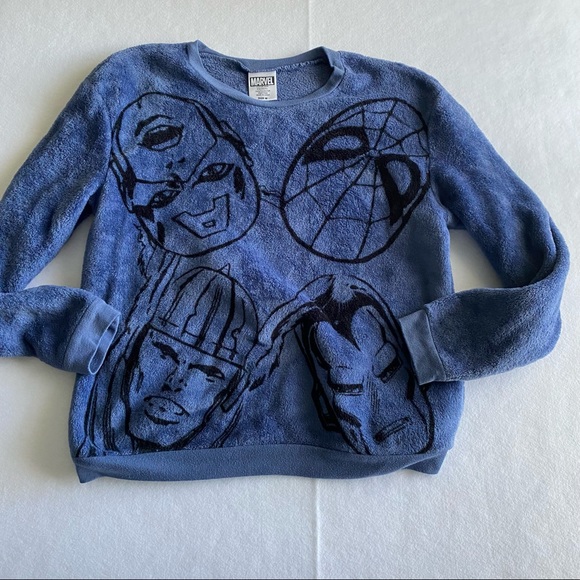 Marvel Graphics Fleece Sweatshirt Blue Marvel Faces Medium Blue Long Sleeve - Picture 7 of 7